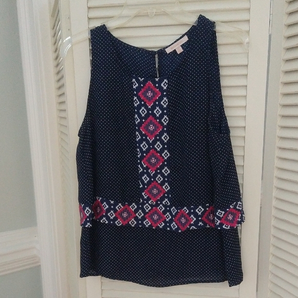 Skies Are Blue Sleeveless Tank Top with Geometric Embroidery - Picture 1 of 9